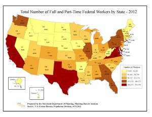 Map: Total Number of Full and Part-Time Federal Workers by State - 2012